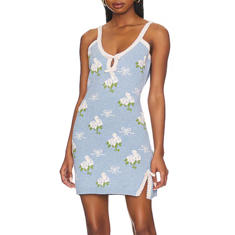 LoveShackFancy Sweater Dress Blue Floral XS